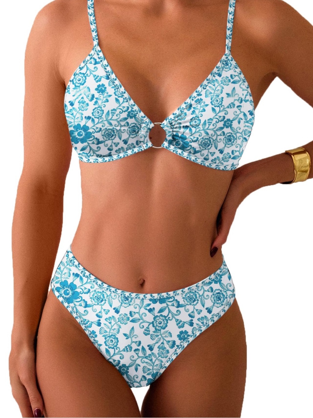 Blue Floral Two-Piece Bikini Set